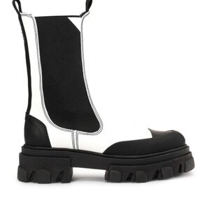 GANNI Calf Leather Mid Chelsea Boot - Egret White Size: US 8
